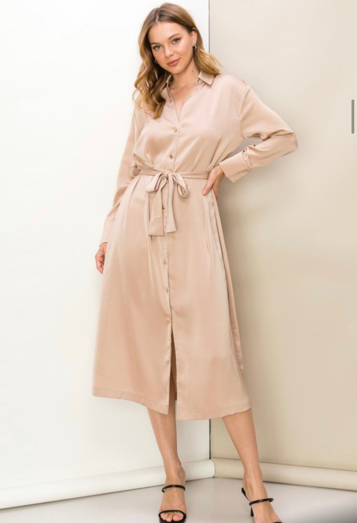 Lovely Tie Dress in Beige