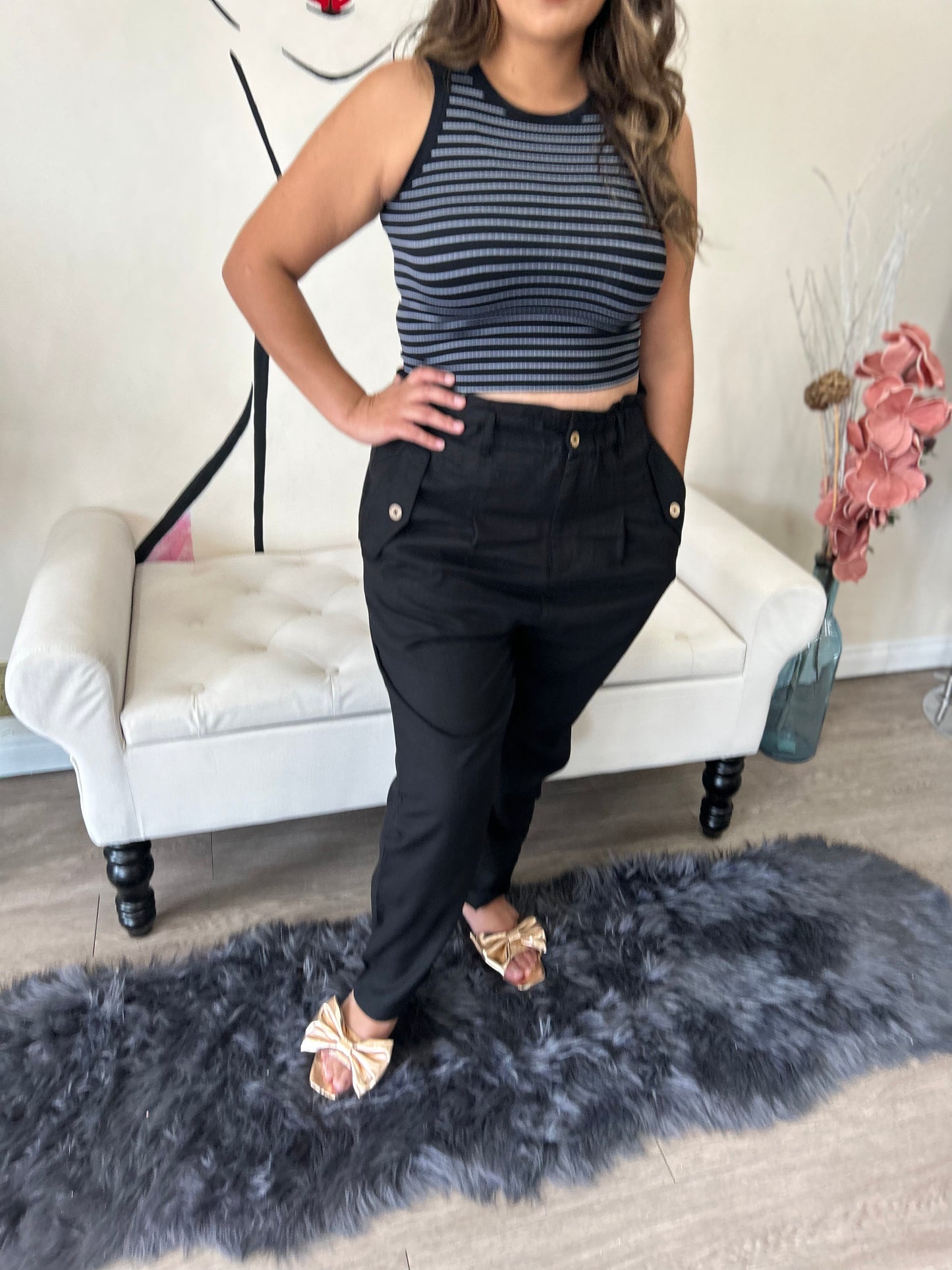 Curvy Modern Black Linen Pants