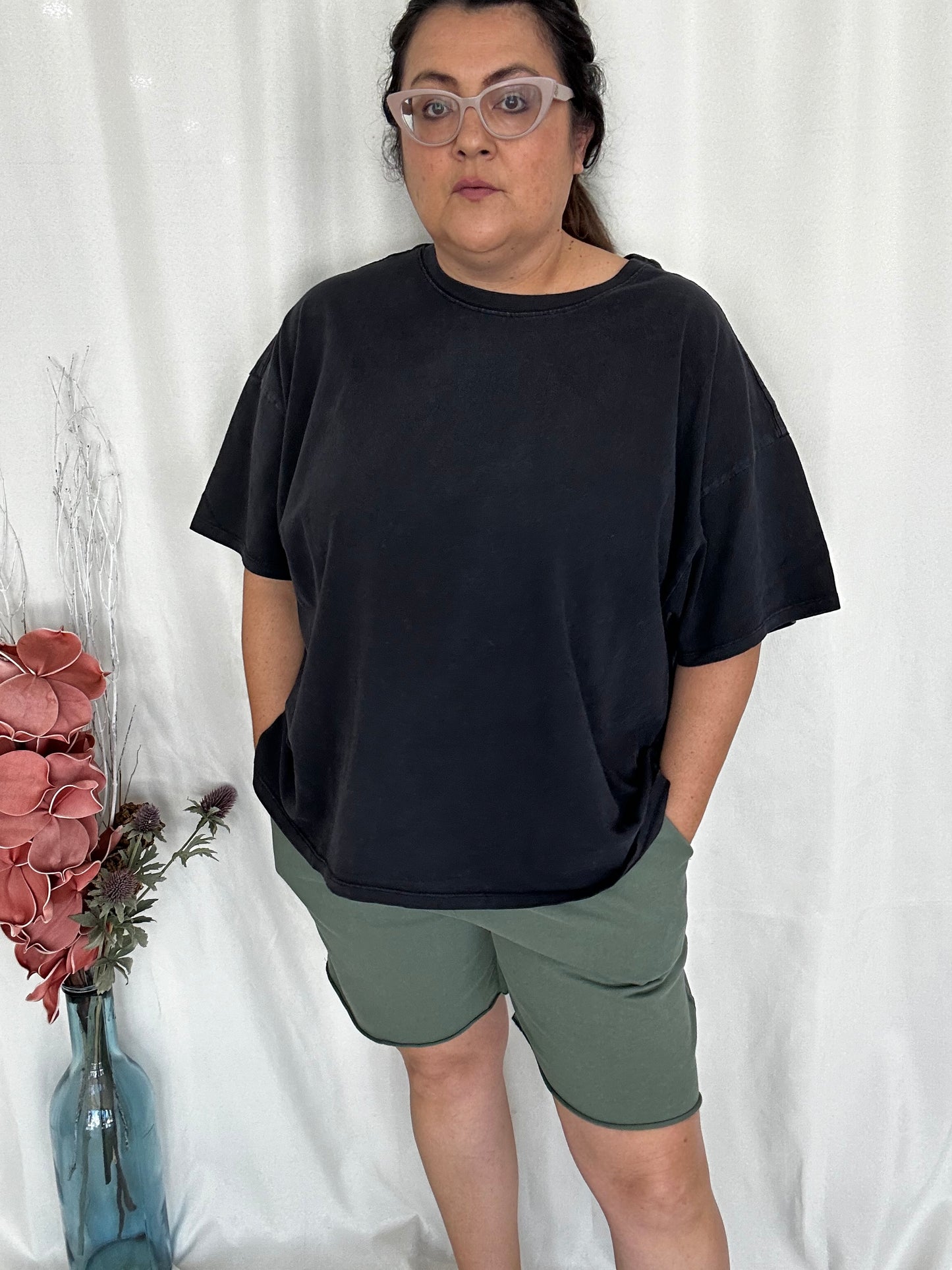 Casual Relaxation Knee Shorts Gray Green
