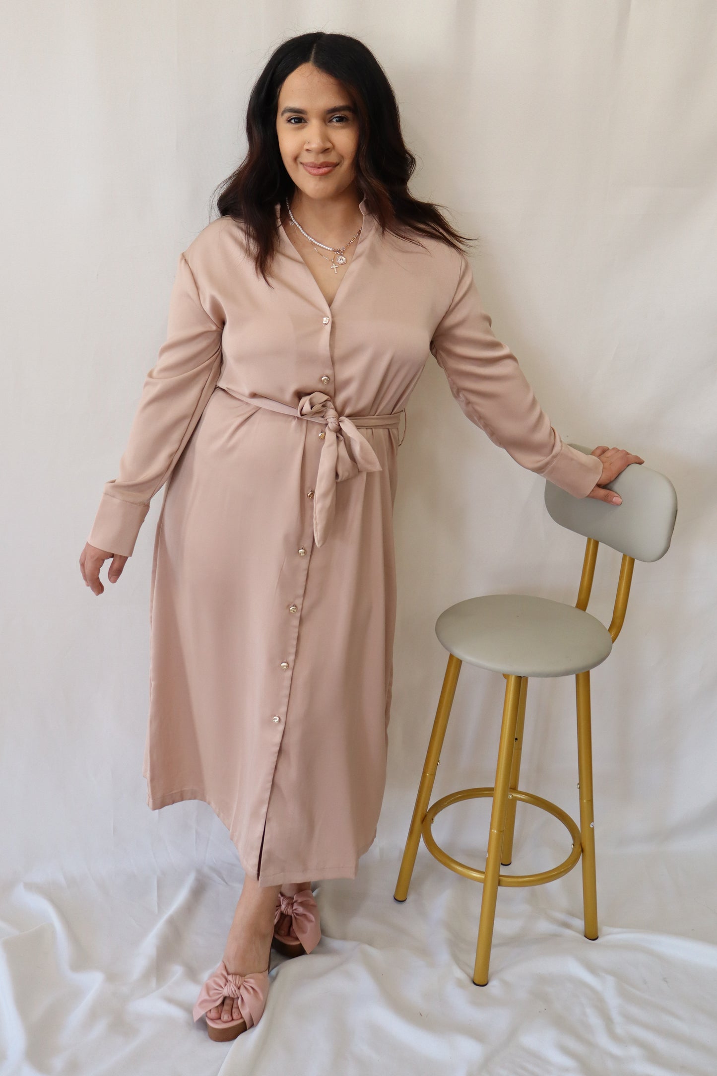 Lovely Tie Dress in Beige