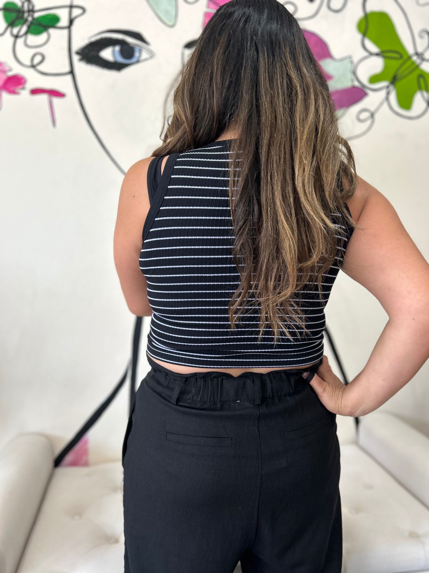 Crop Striped Tank in Black