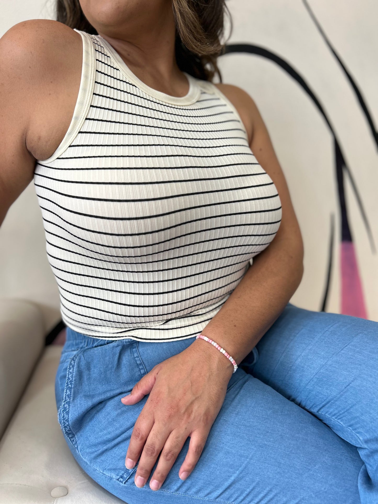 Crop Striped Tank in Ivory