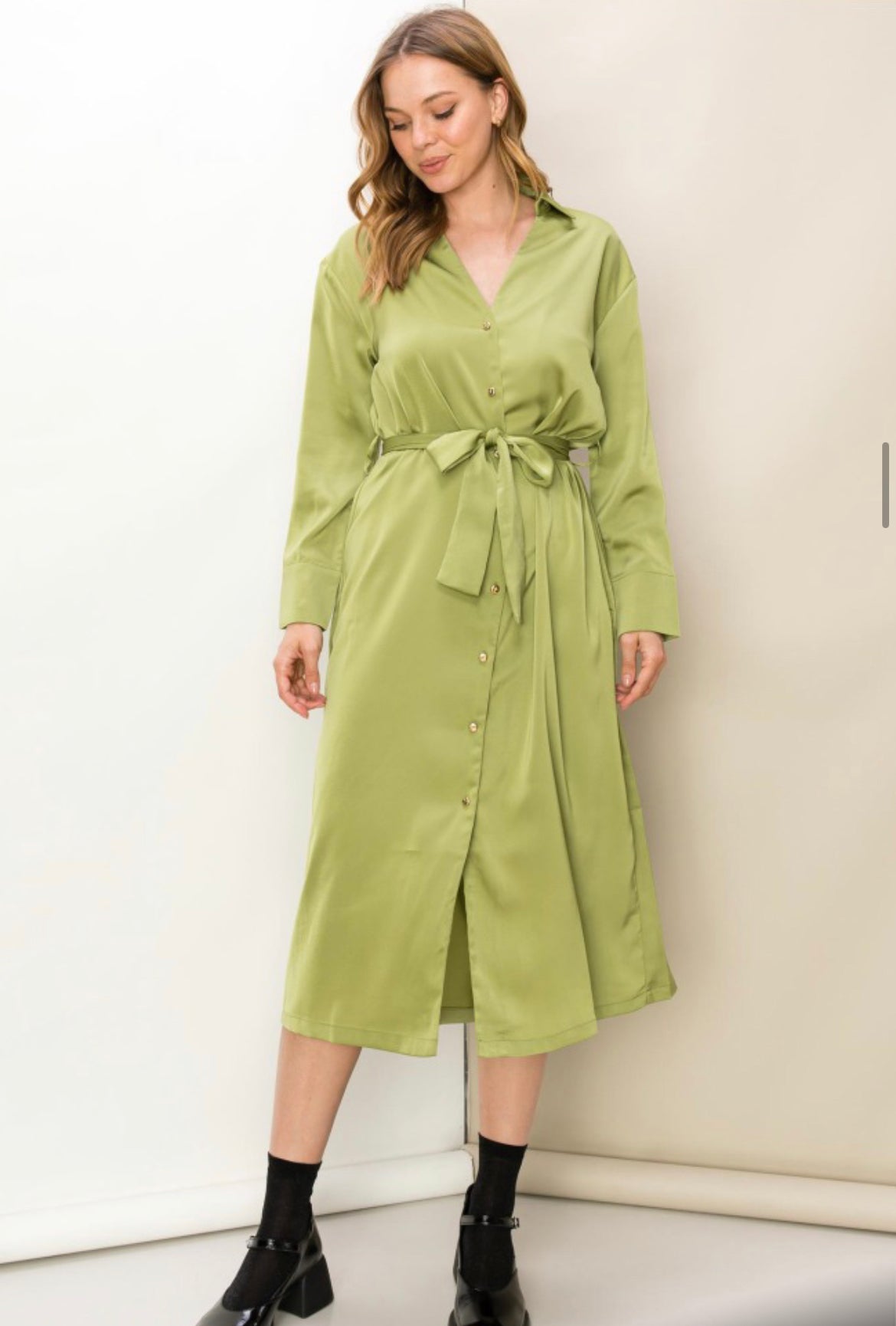 Lovely Tie Dress in L. Olive