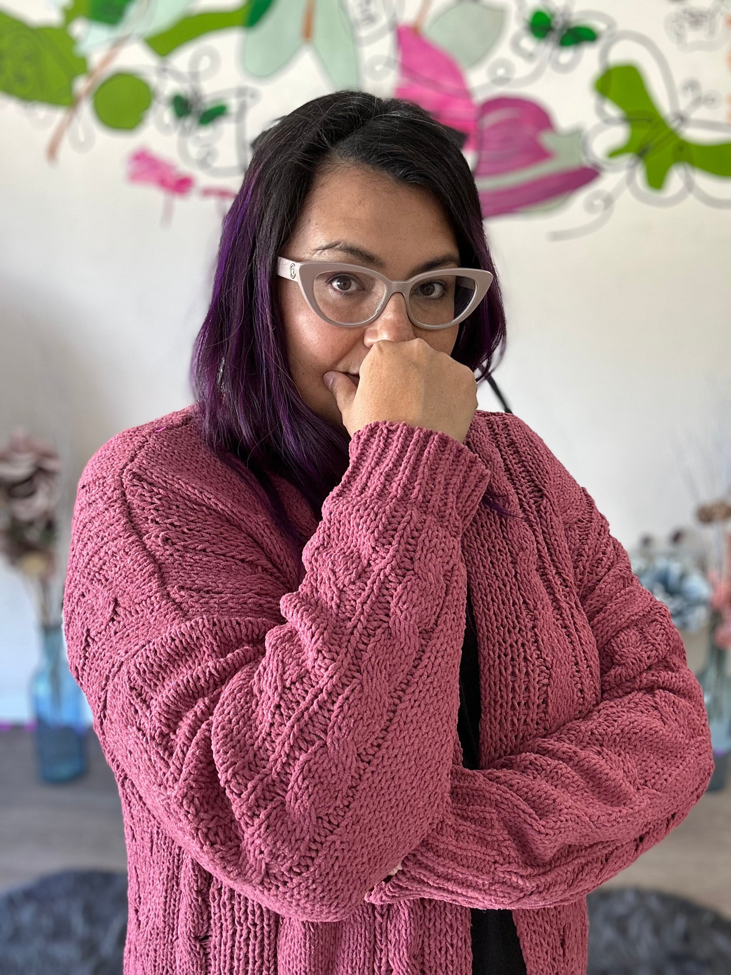 Cable Knit Oversized Cardigan in Cherry