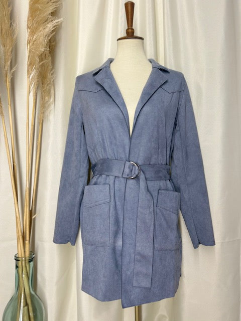 Belt lightweight fuax suede collared jacket with front pockets