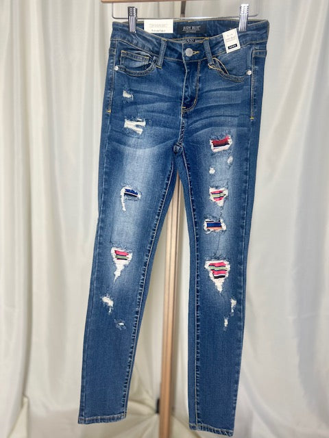 Serape Distressed Skinny Denim
