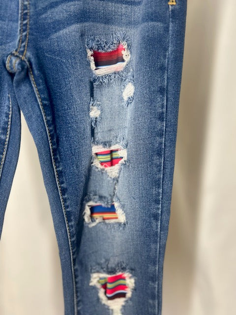 Serape Distressed Skinny Denim