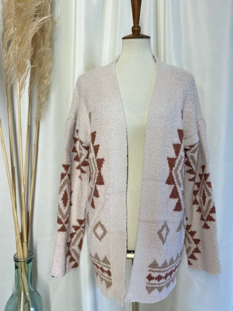 Aztec print open front boho cardigan