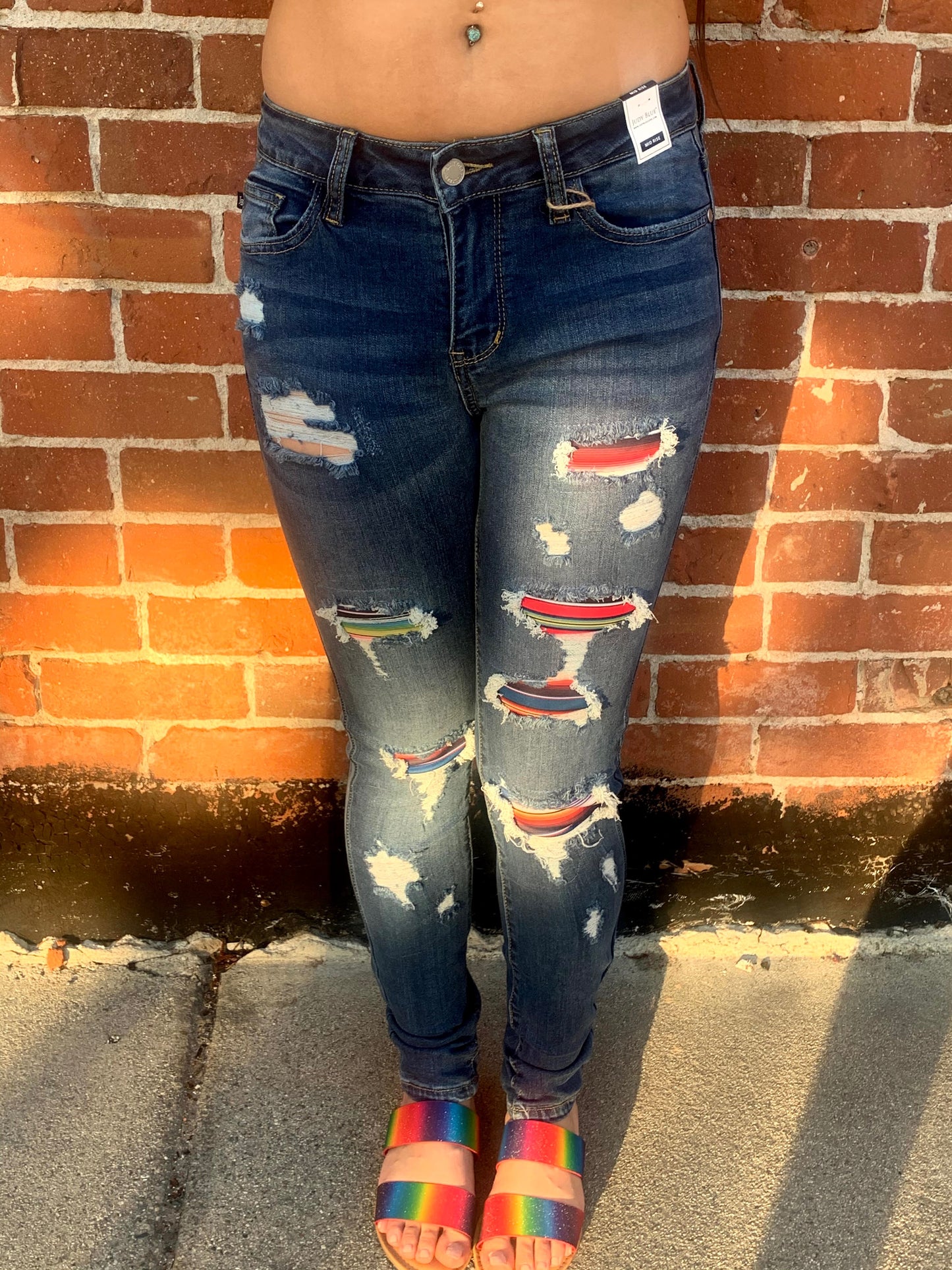 Serape Distressed Skinny Denim