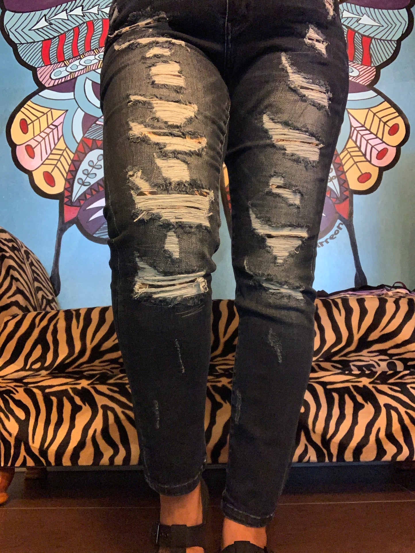 Leopard Patch Distress Denim