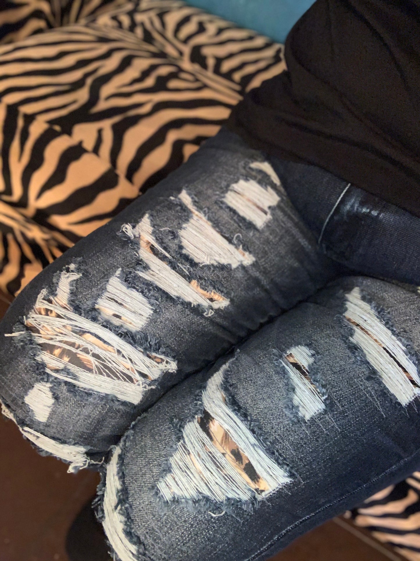 Leopard Patch Distress Denim