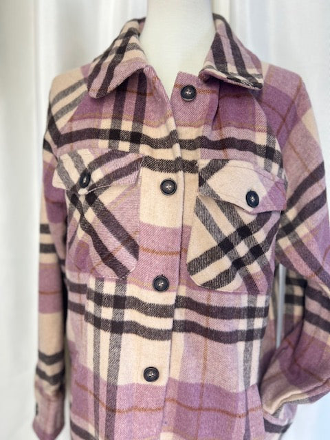 trendy mauve blend flannel button down coat