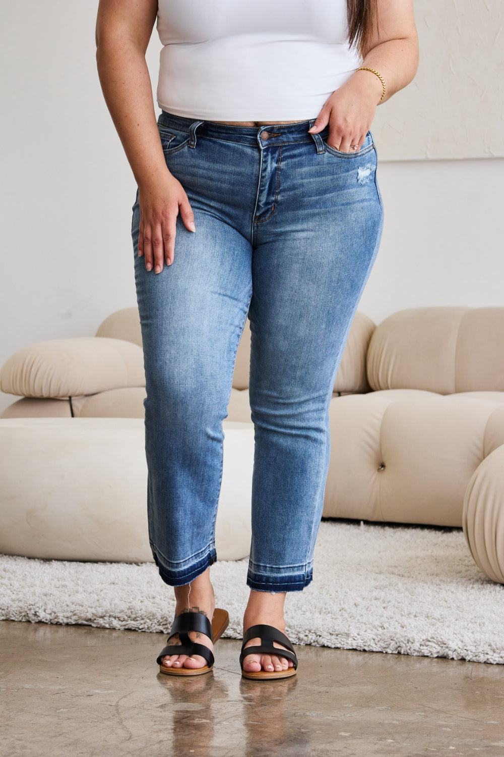 Curvy Judy Blue Hem Cropped Bootcut Jeans