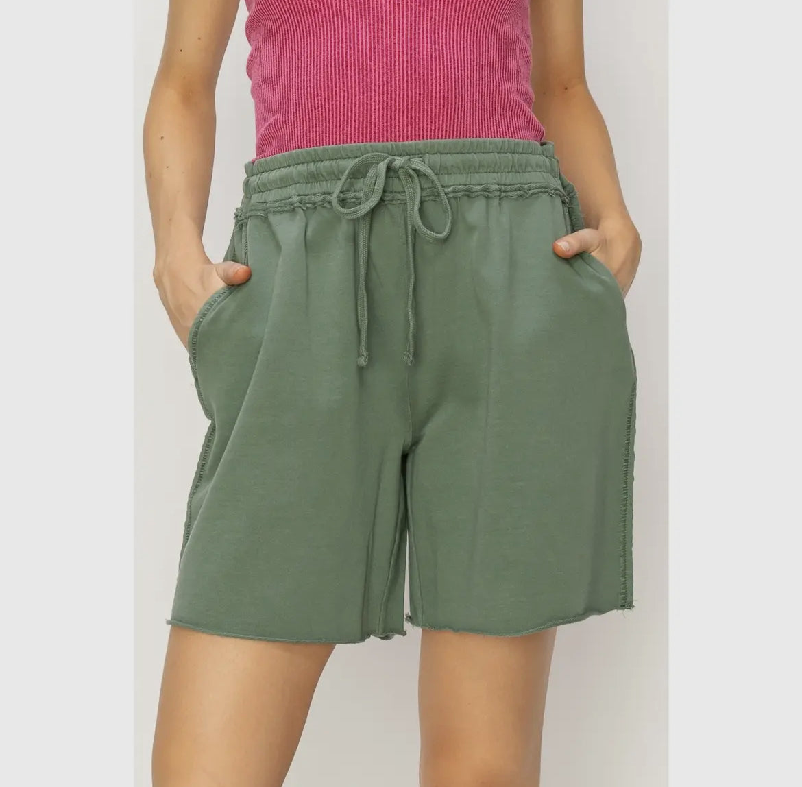 Casual Relaxation Knee Shorts Gray Green