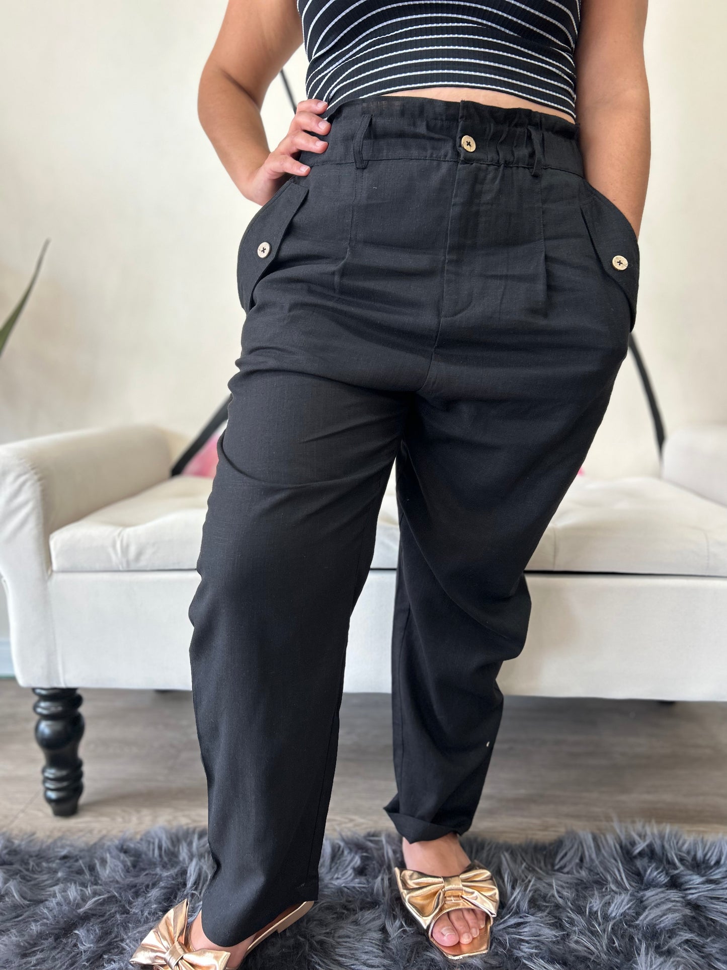 Curvy Modern Black Linen Pants