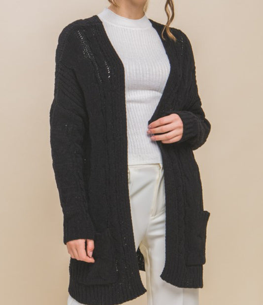 Cable Knit Oversized Cardigan in Black