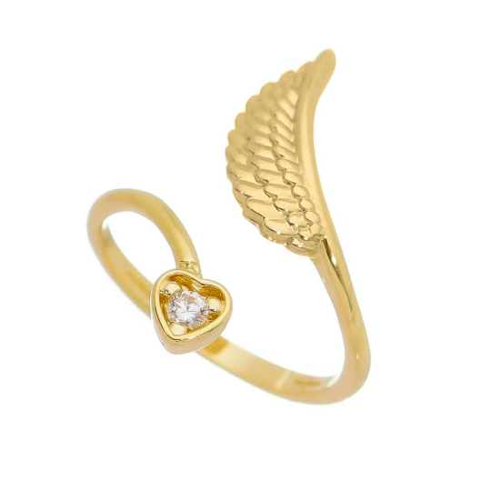 Open Boho Ring Featuring Heart With Cubic Zirconia And Wing