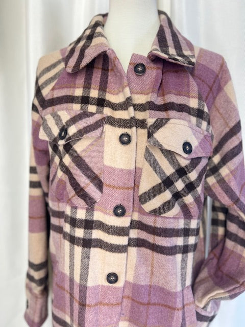 trendy mauve blend flannel  button down coat